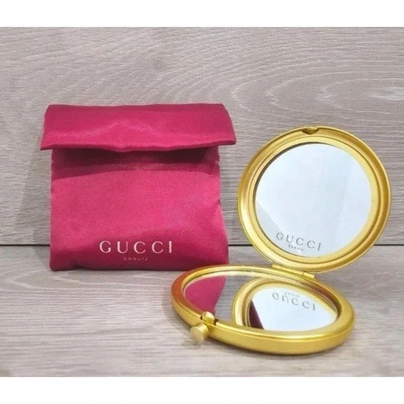 Gucci Beauty Floral Gold Compact Mirror with Snap Pouch NEW - Picture 6 of 11